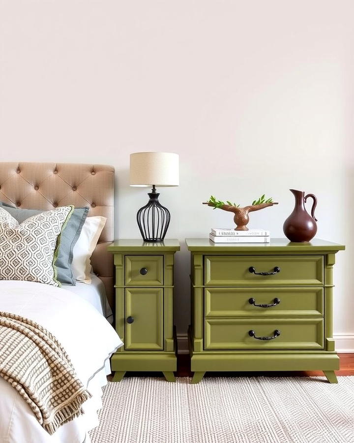 Olive Green Nightstands - 30 Olive Green Bedroom Ideas