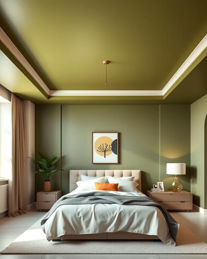 Olive Green Painted Ceiling - 30 Olive Green Bedroom Ideas