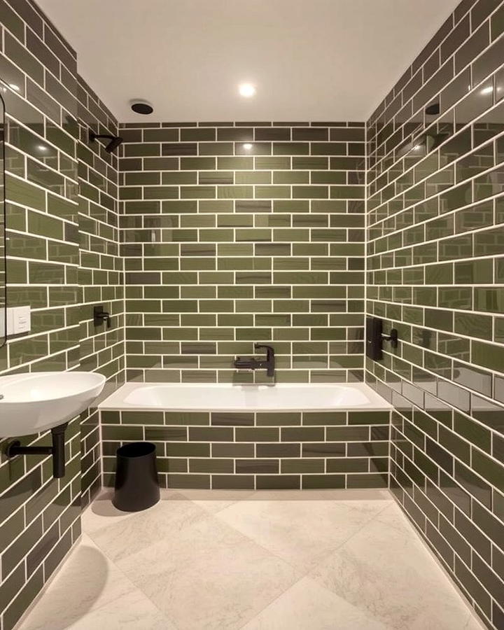 Olive Green Subway Tiles for a Modern Touch - 30 Green Tile Bathroom Ideas