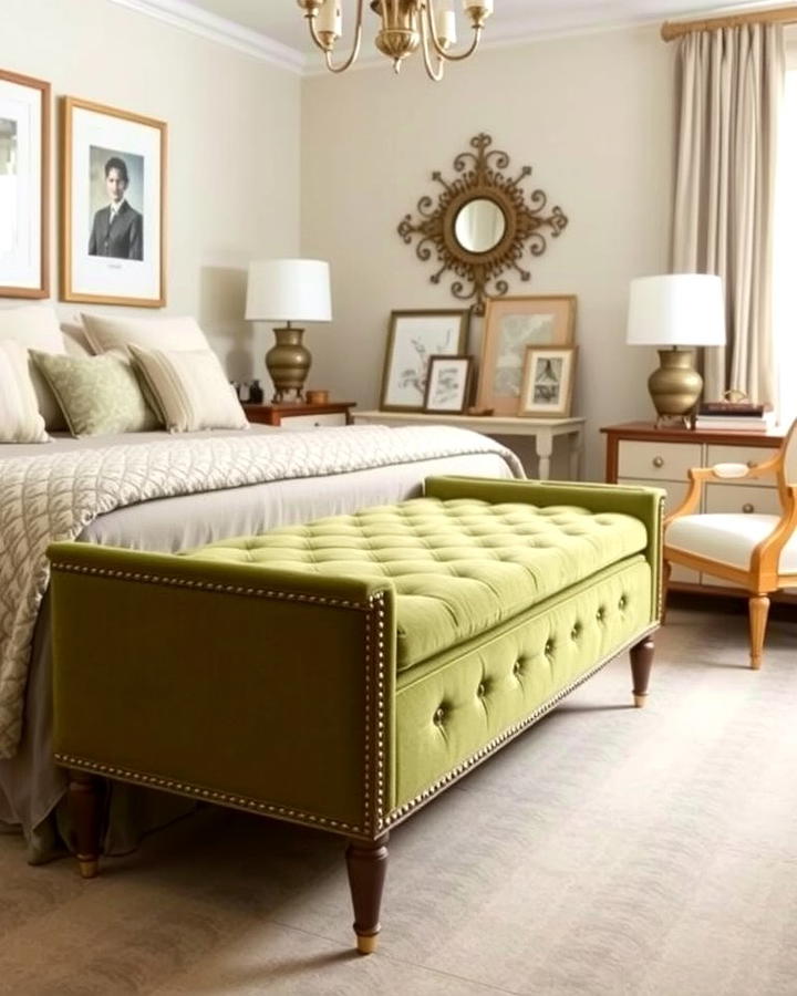 Olive Green Upholstered Bench 2 - 30 Olive Green Bedroom Ideas