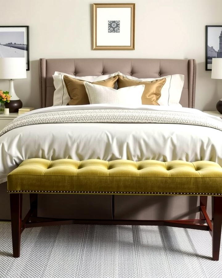 Olive Green Upholstered Bench - 30 Olive Green Bedroom Ideas