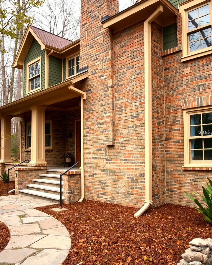 Olive Green Vinyl with Brown Brick - 25 Vinyl Siding and Brick Combinations