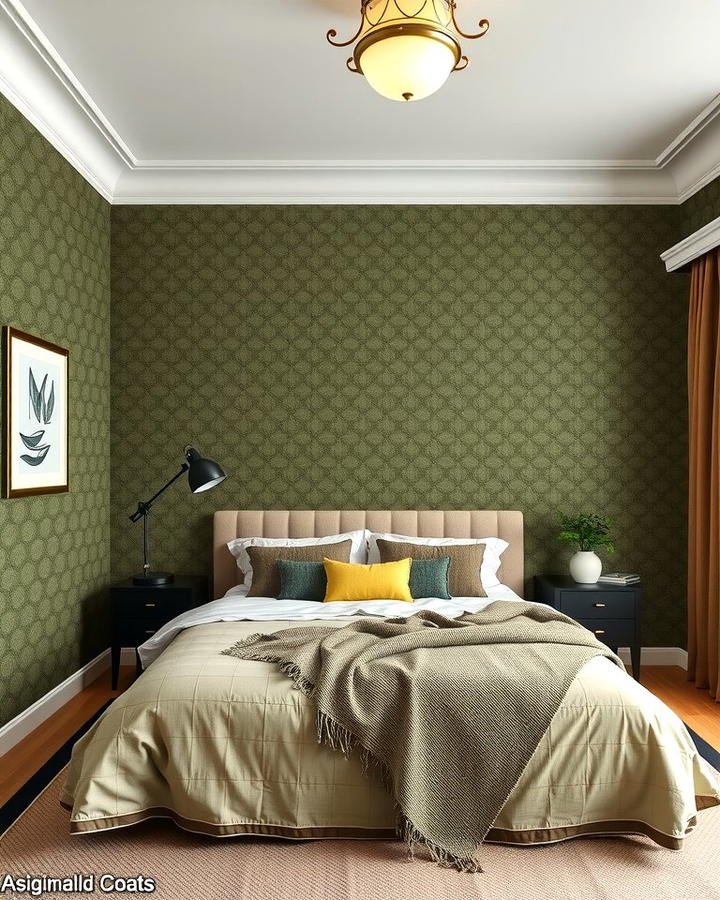 Olive Green Wallpaper - 30 Olive Green Bedroom Ideas