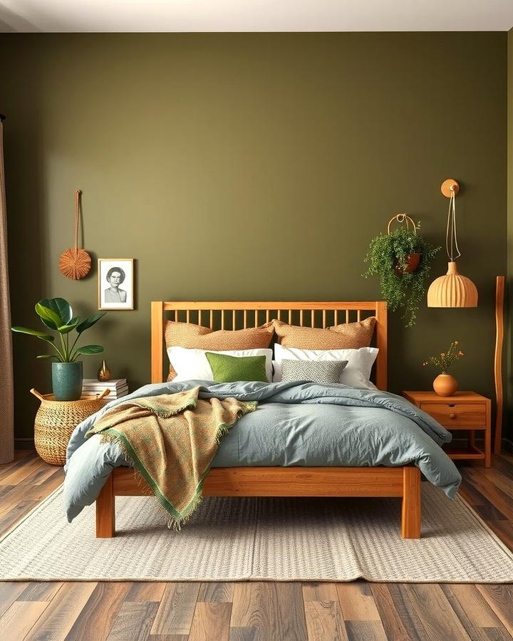 Olive Green and Wood Combination - 30 Olive Green Bedroom Ideas