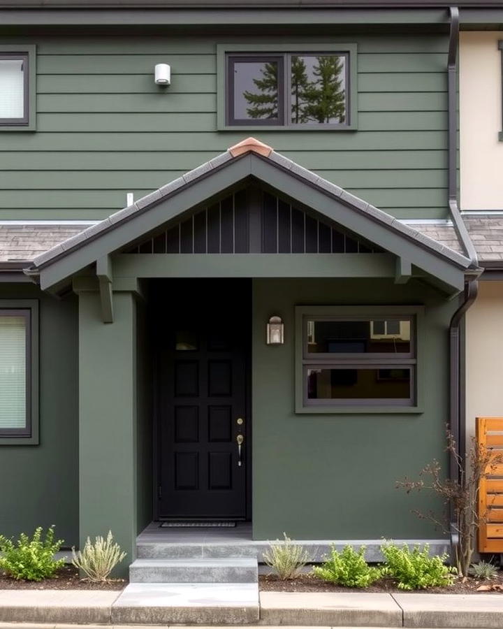 Olive Green with Gray Roof - 25 Olive Green House Exterior Ideas