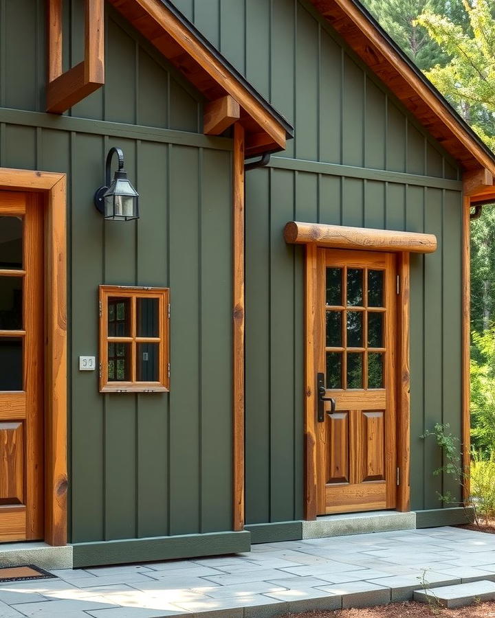 Olive Green with Natural Wood Accents - 25 Olive Green House Exterior Ideas