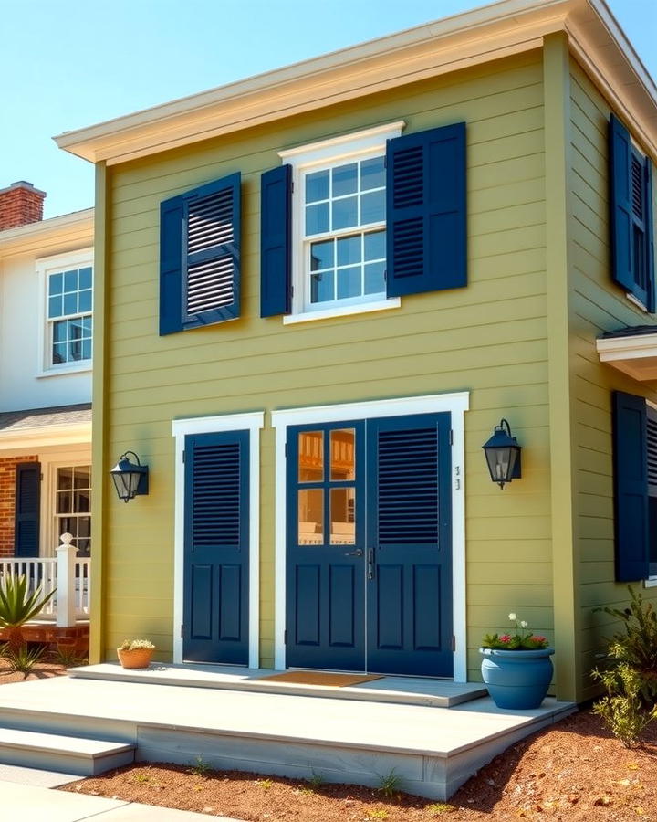 Olive Green with Navy Blue Details - 25 Olive Green House Exterior Ideas