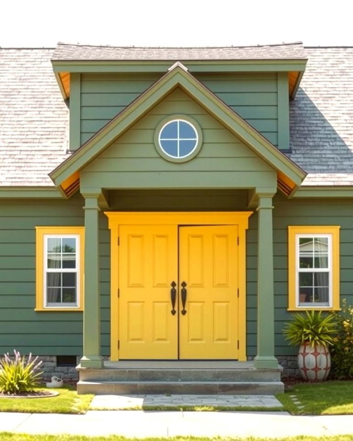 Olive Green with Pastel Yellow Highlights - 25 Olive Green House Exterior Ideas