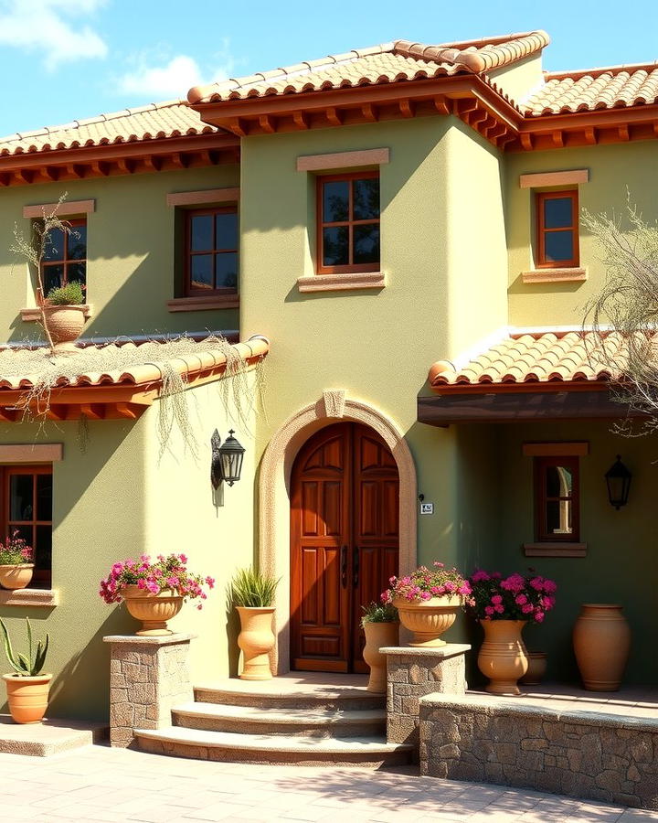 Olive Green with Terracotta Accents - 25 Olive Green House Exterior Ideas