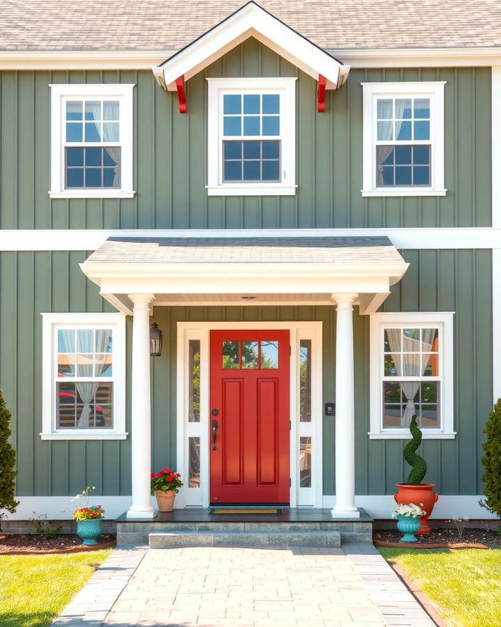 Olive Green with White and Red Highlights - 25 Olive Green House Exterior Ideas