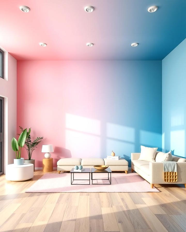 Ombre Walls for a Gradient Effect - 25 Pink and Blue Living Room Ideas