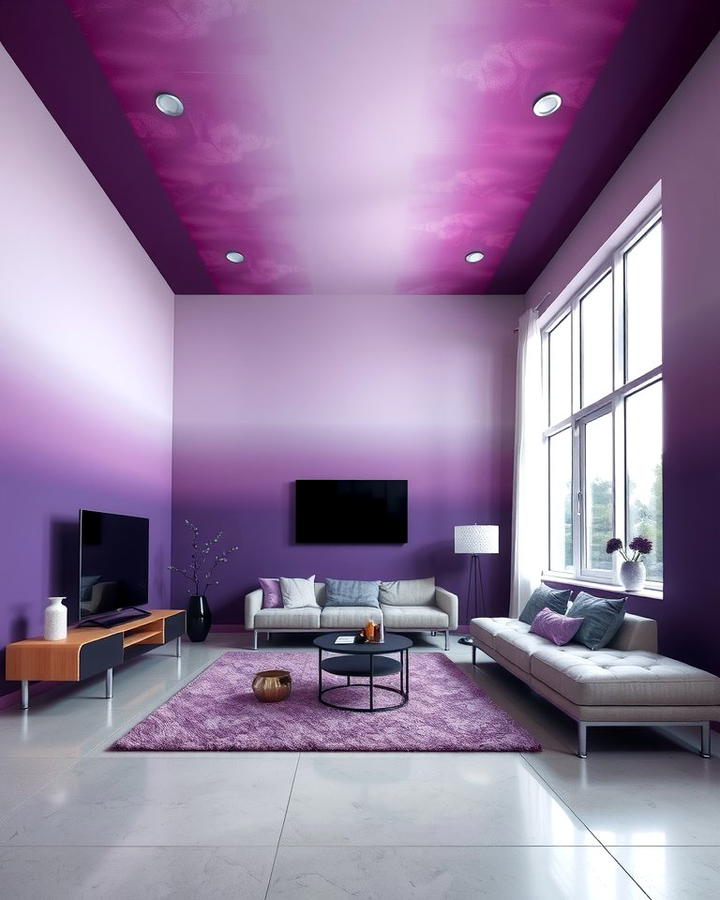 Ombre Walls in Shades of Purple - 25 Purple Living Room Ideas