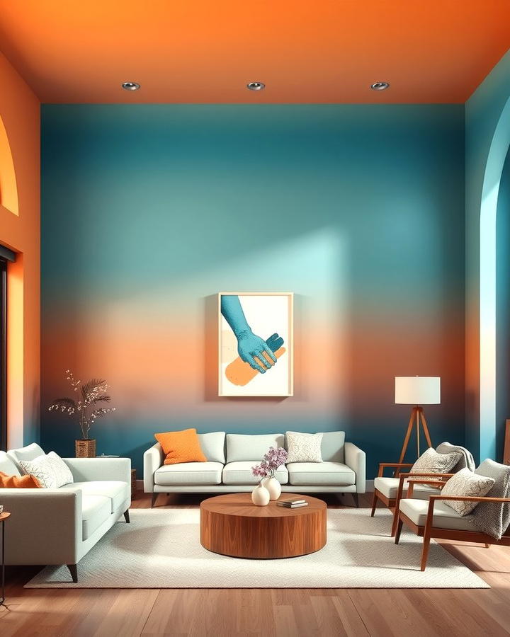 Ombre Walls - 25 orange and blue living room ideas