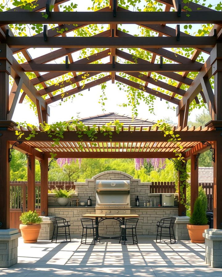 Open Air Gazebo with Pergola Elements - 30 Outdoor Kitchen with a Gazebo Ideas