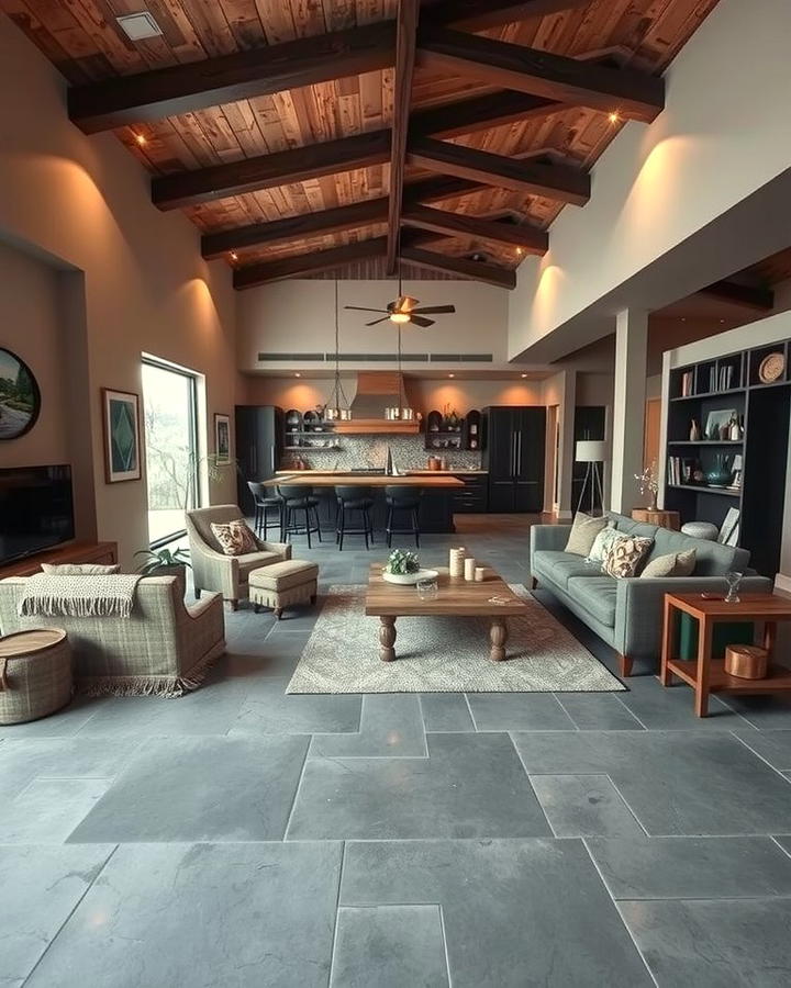 Open Concept Layouts - 25 Rustic Concrete Floor Living Room Ideas