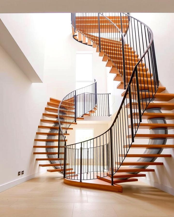 Open Riser Curved Stairs for Airy Interiors - 30 Curved Staircase Ideas