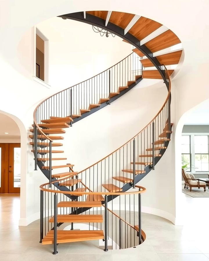 Open Riser Sophistication - 30 Curved Staircase Ideas