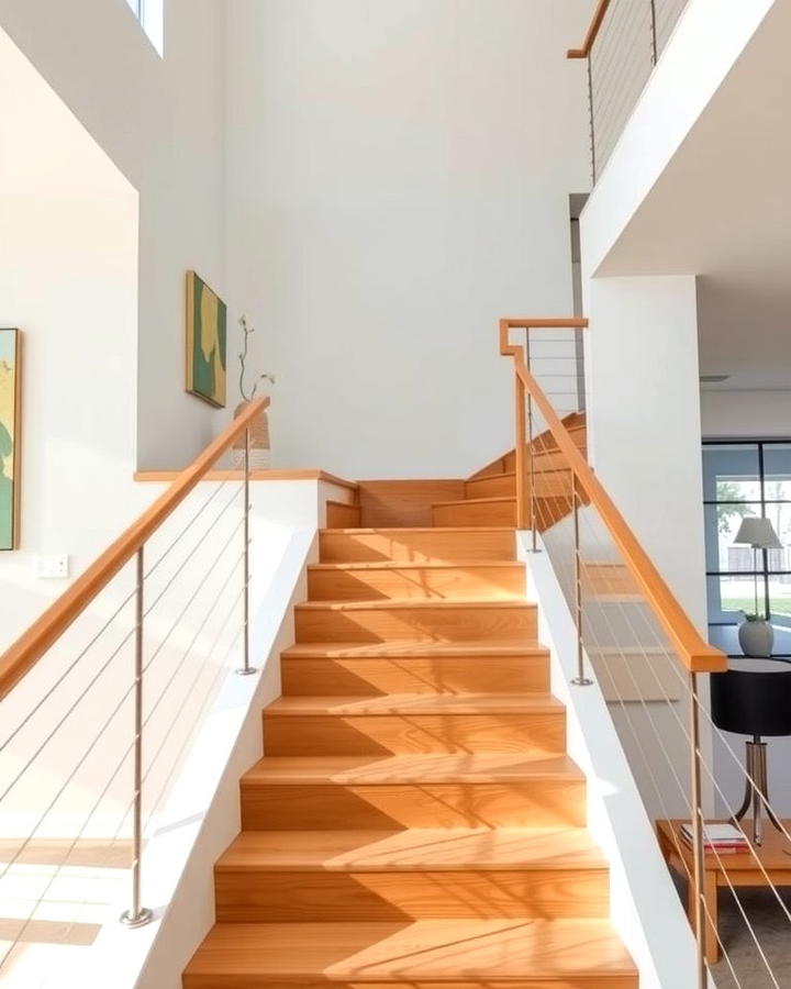 Open Risers with Cable Railings - 30 Open Staircase Ideas