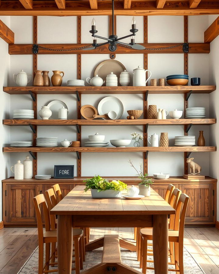 Open Shelving Displays - 30 Rustic Dining Room Ideas