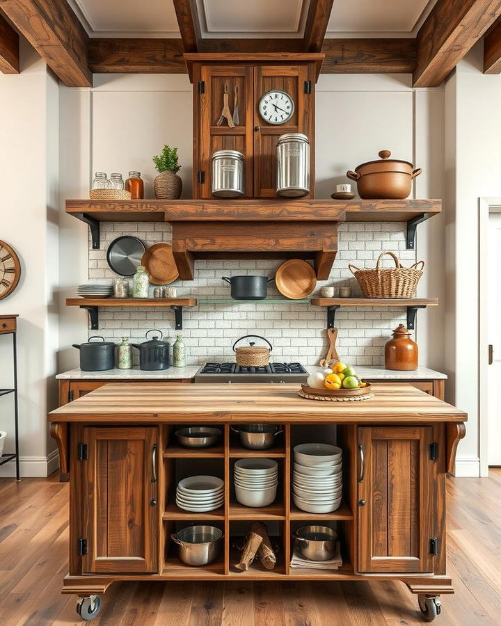 Open Shelving Integration - 25 Rustic Kitchen Island Ideas