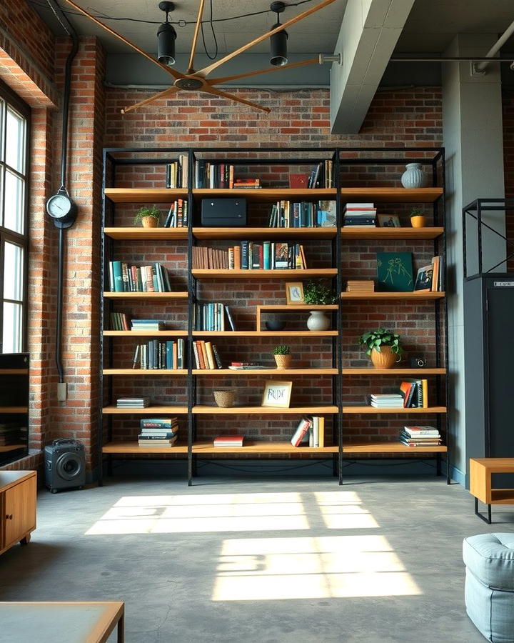 Open Shelving Units - 30 Industrial Living Room Ideas