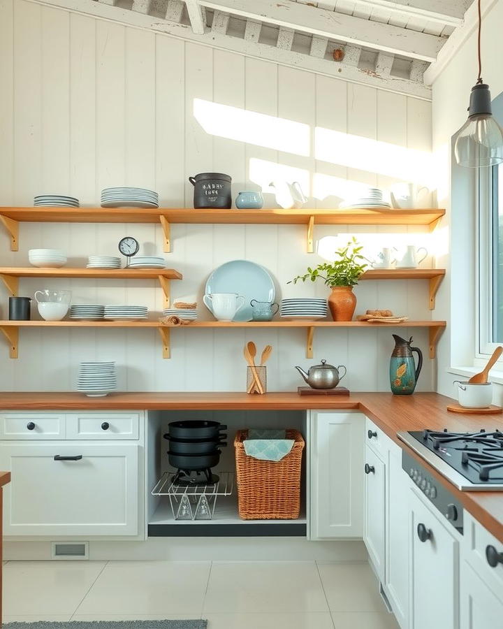 Open Shelving for Display 2 - 30 White Farmhouse Kitchen Ideas