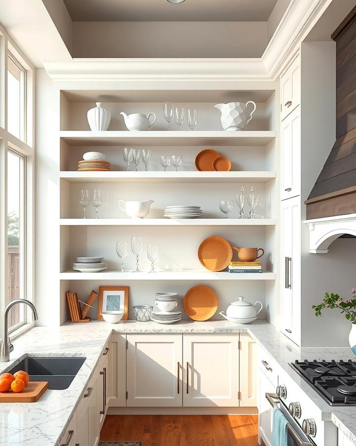 Open Shelving for Display and Storage - 25 Transitional Kitchen Ideas