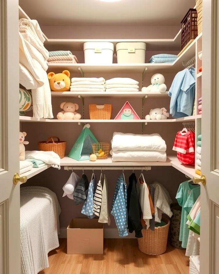 Open Shelving for Easy Access - 25 Nursery Closet Ideas