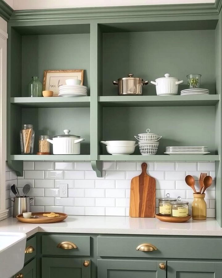 Open Shelving in Sage Green - 25 Sage Green Kitchen Ideas