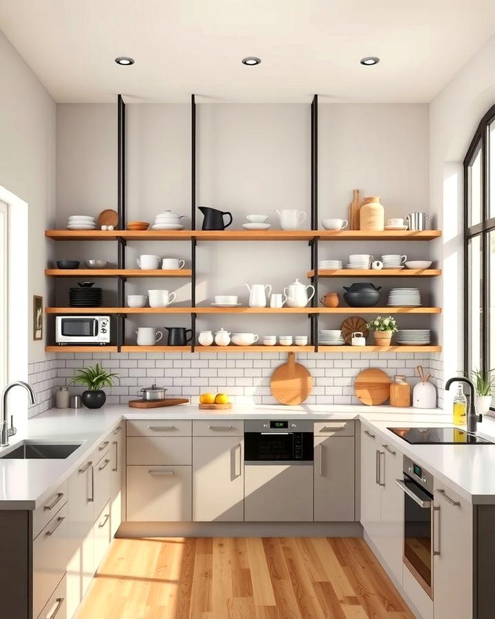 Open Shelving on Different Levels - 30 Split Level Kitchen Design Ideas