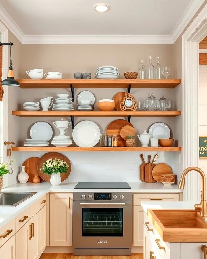 Open Shelving to Showcase Dishware - 25 Transitional Kitchen Ideas