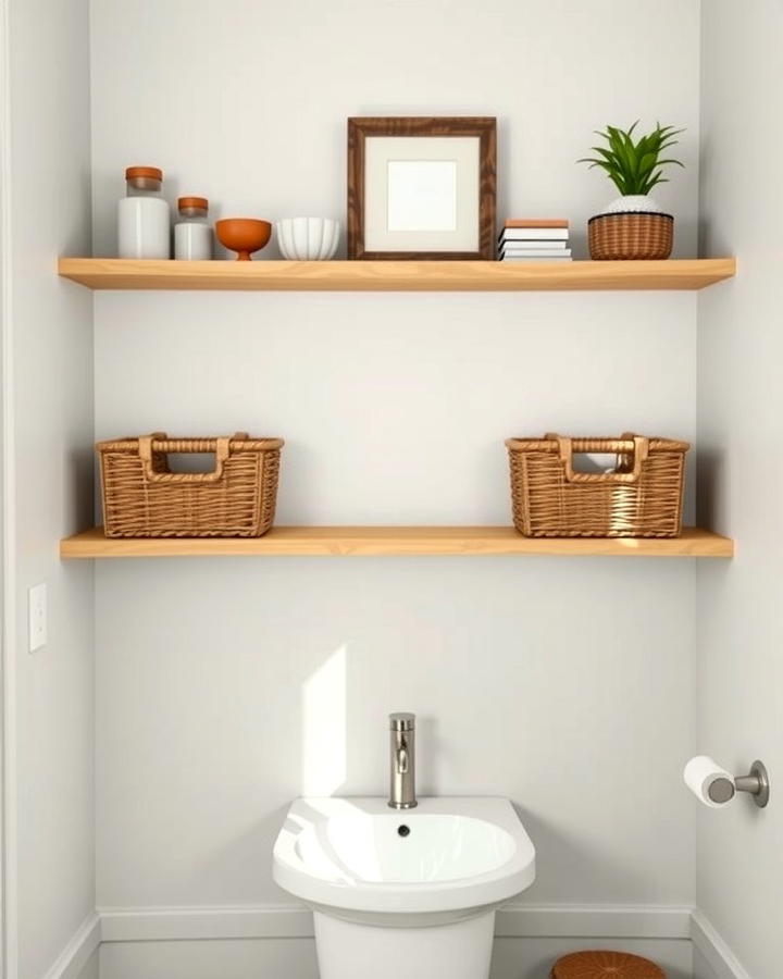 Open Shelving with Baskets - 25 Over Toilet Storage Ideas