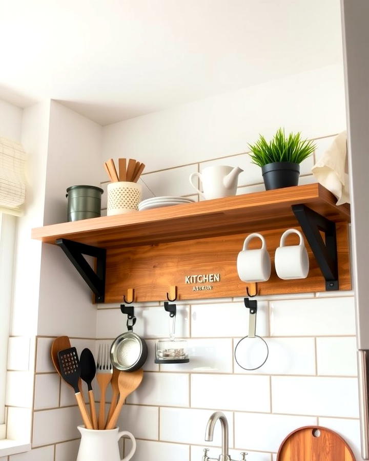 Open Shelving with Hooks for Hanging Items - 25 Open Shelving Kitchen Ideas
