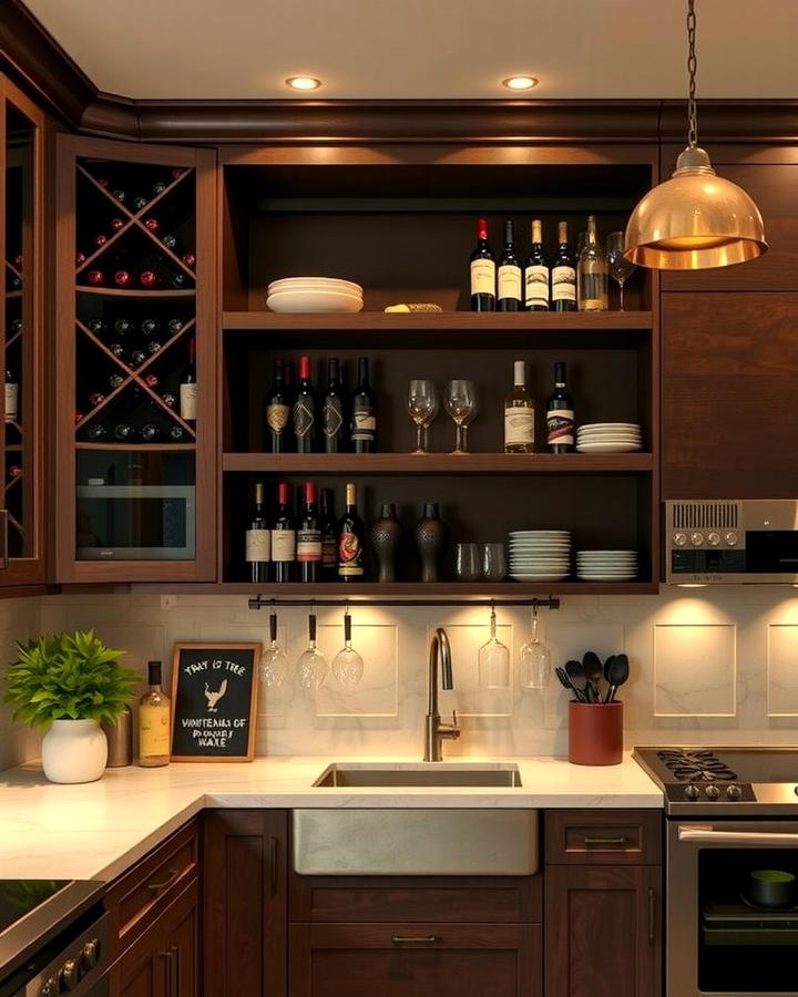 Open Shelving with Integrated Wine Racks - 25 Open Shelving Kitchen Ideas