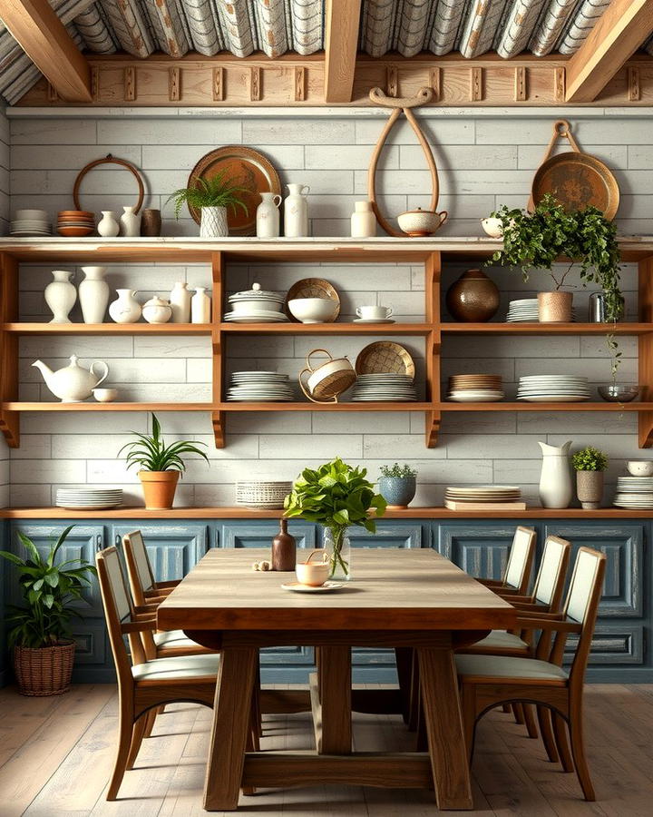 Open Shelving with Rustic Decor - 30 Rustic Dining Room Ideas