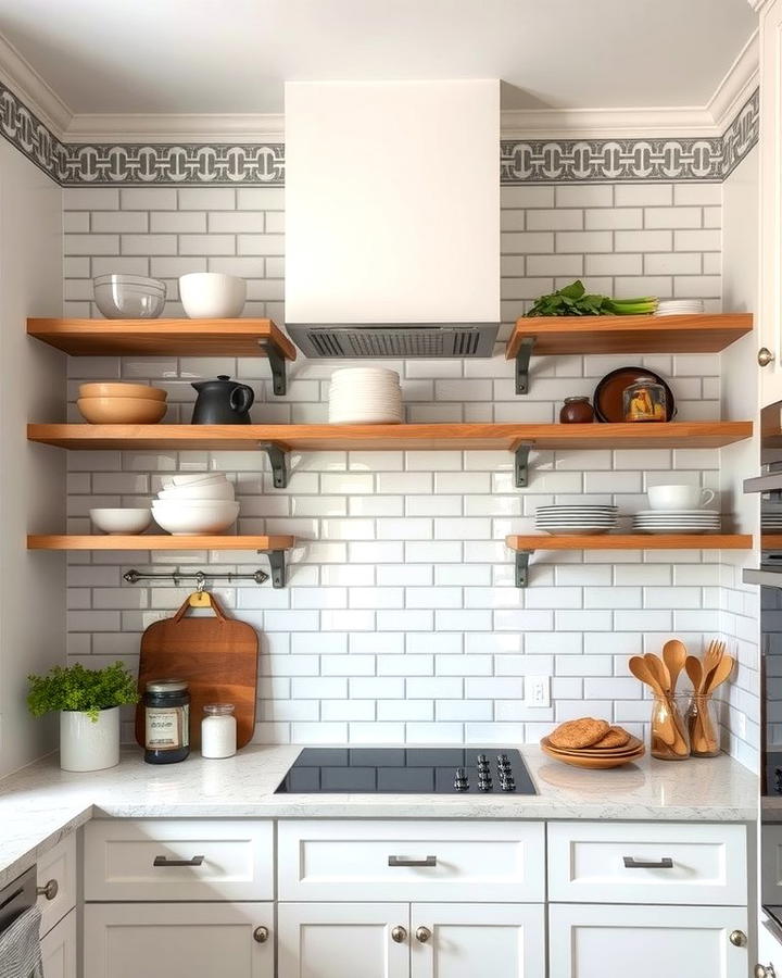 Open Shelving with Tile Backdrops - 25 Open Shelving Kitchen Ideas