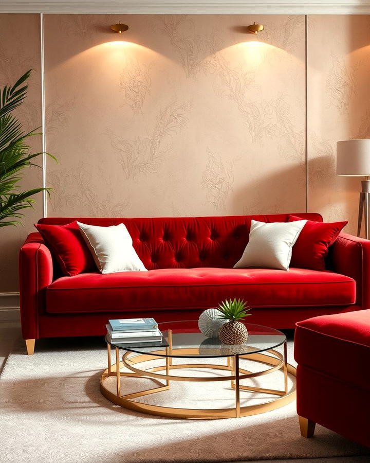 Opt for Velvet Texture - 25 Red Couch Living Room Ideas