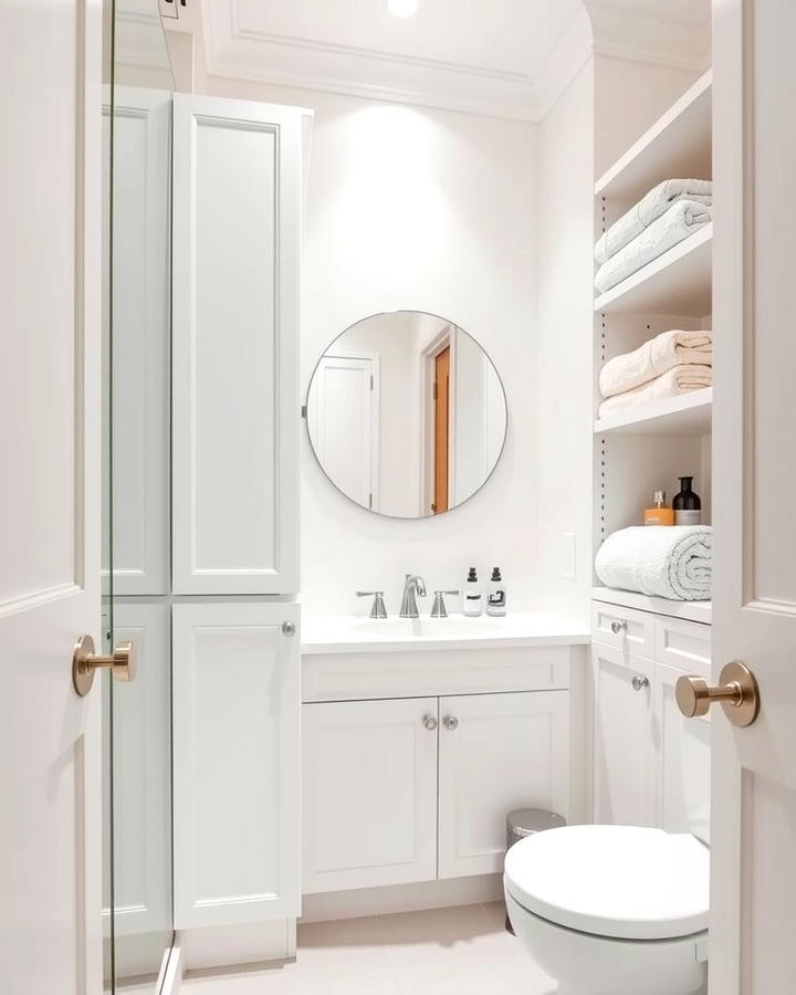 Opt for Vertical Storage Solutions - 30 Small White Bathroom Ideas