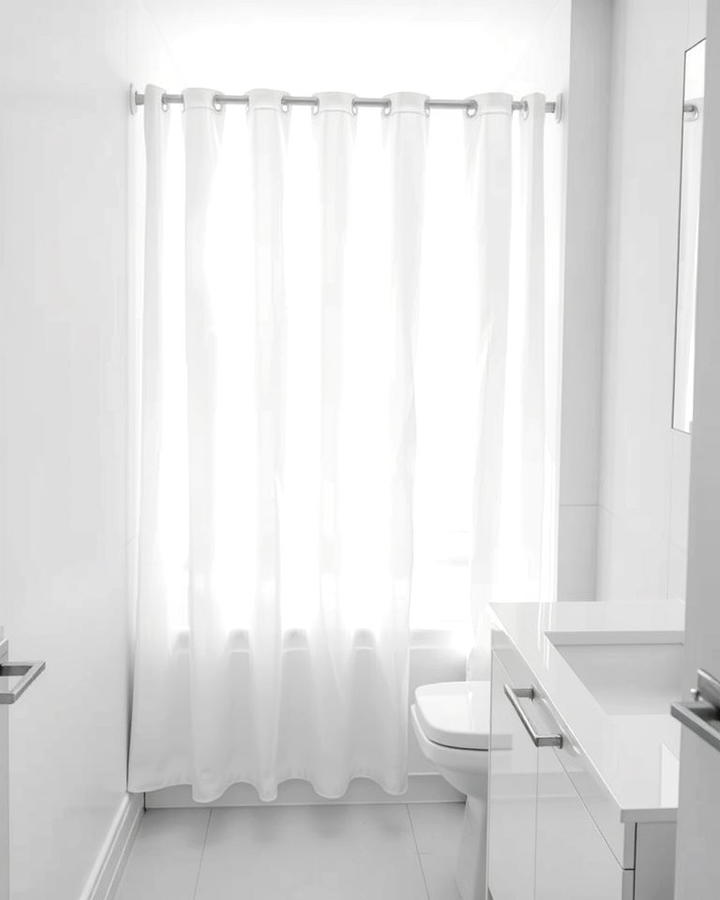 Opt for a Minimalist Shower Curtain - 30 Small White Bathroom Ideas