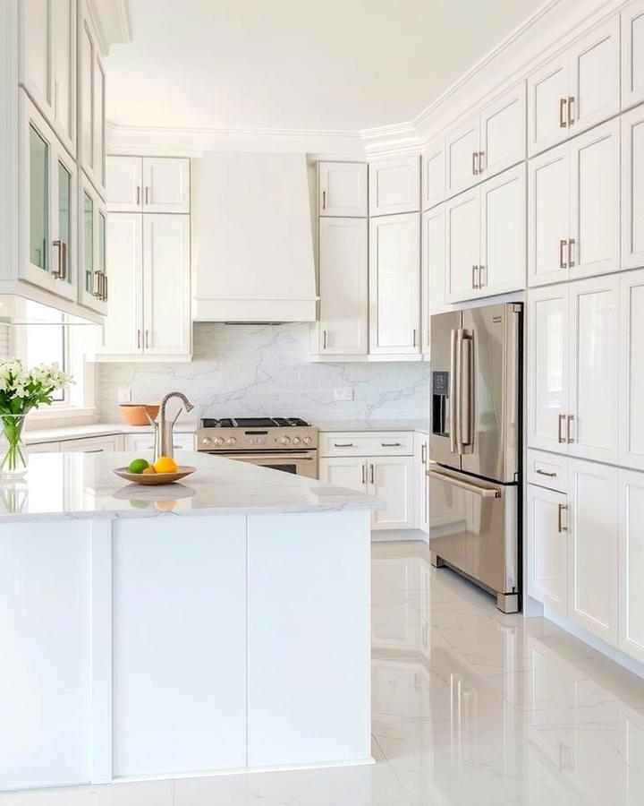 Opt for a Waterfall Edge Countertop - 25 White Kitchen with Stainless Steel Appliances Ideas