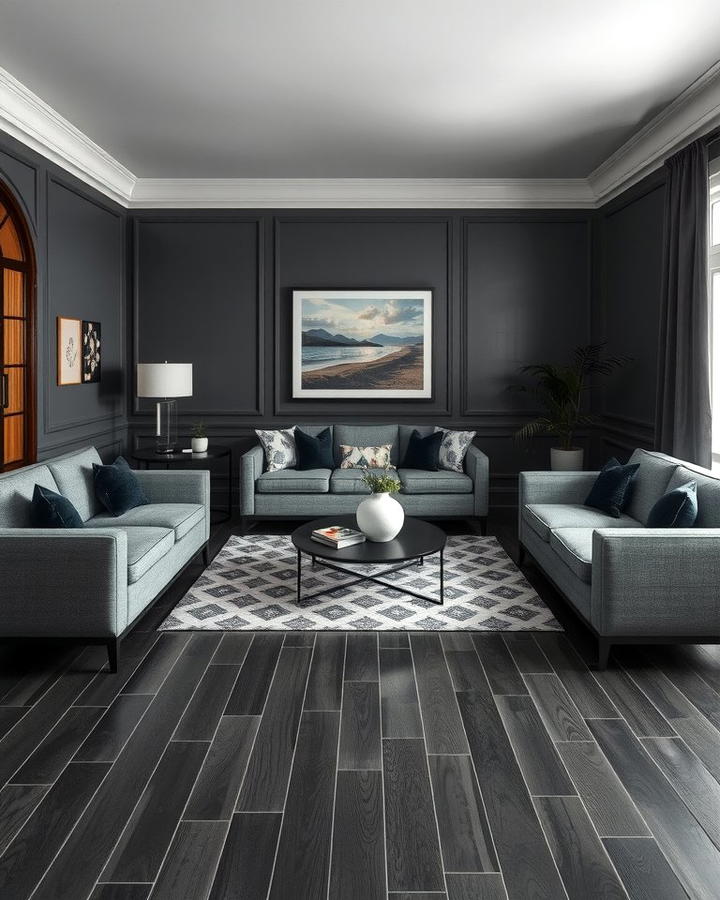 Opting for Dark Grey Furniture - 30 Grey Living Room With Dark Wood Floors