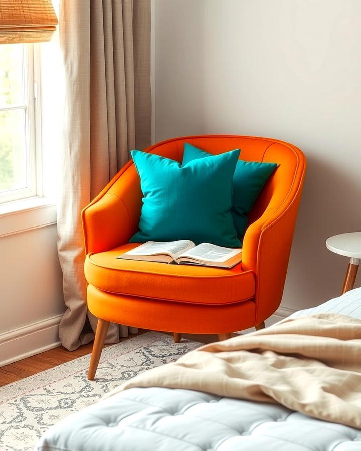 Orange Accent Chair with Teal Cushions - 25 Teal and Orange Bedroom Ideas