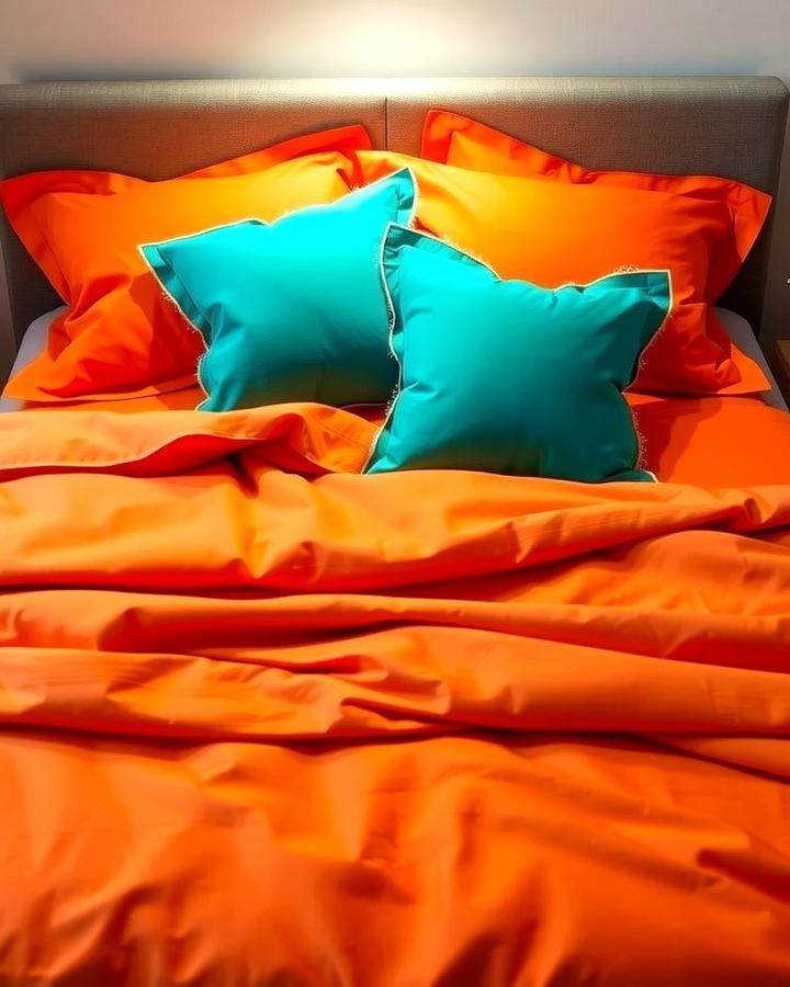 Orange Bedding with Teal Throw Pillows - 25 Teal and Orange Bedroom Ideas