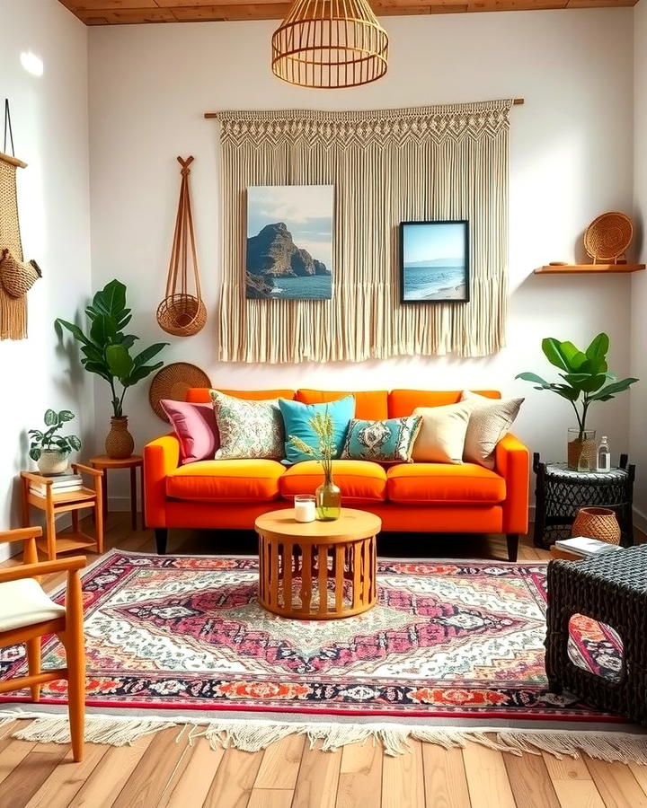 Orange Couch and Bohemian Decor - 25 Orange Couch Living Room Ideas