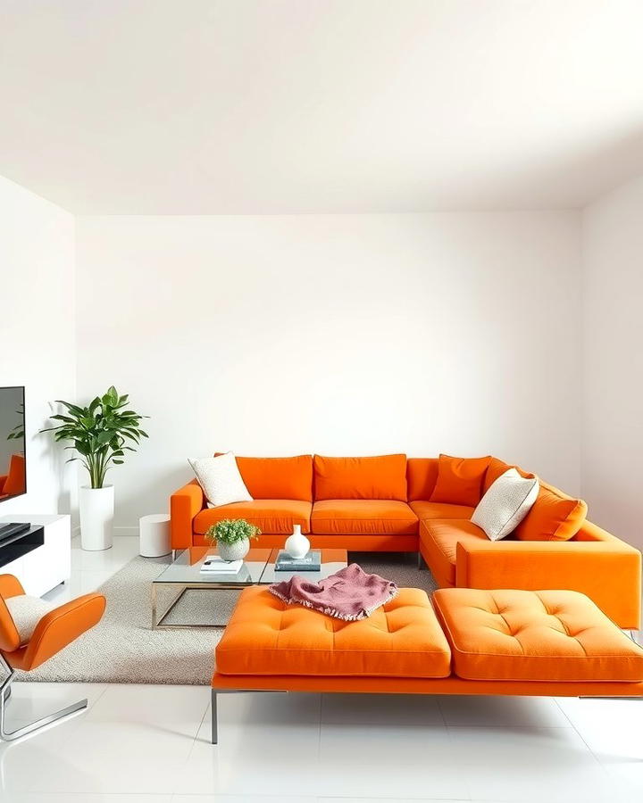 Orange Couch with Minimalist White Walls - 25 Orange Couch Living Room Ideas