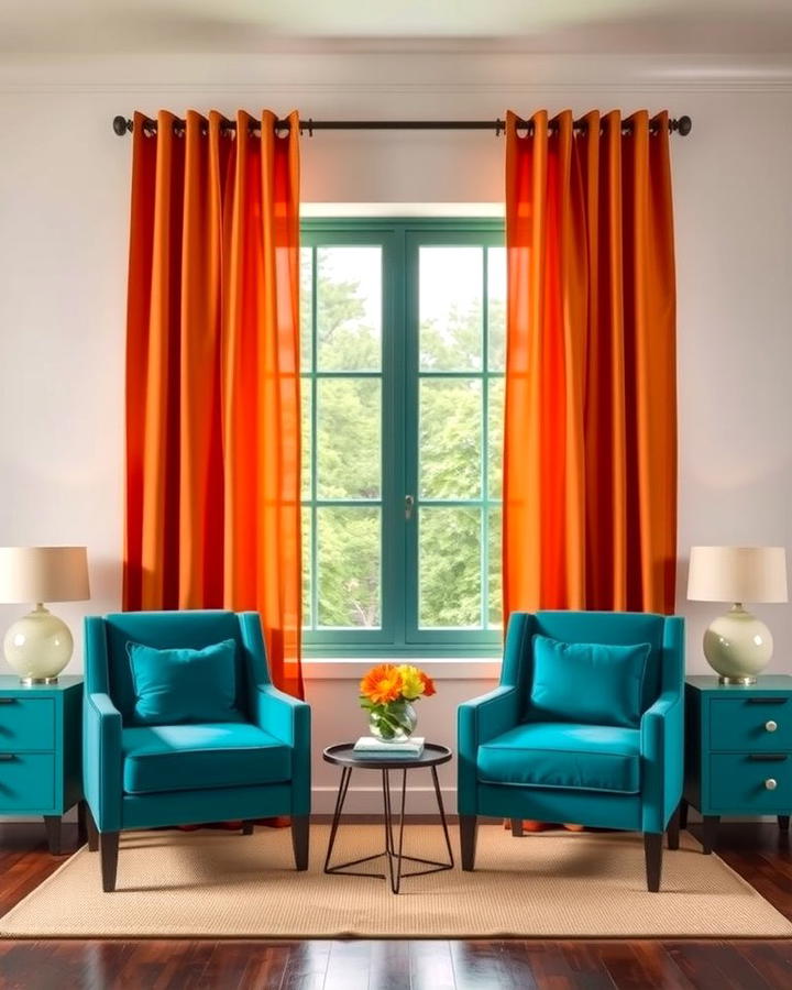 Orange Curtains with Teal Furniture - 25 Teal and Orange Bedroom Ideas