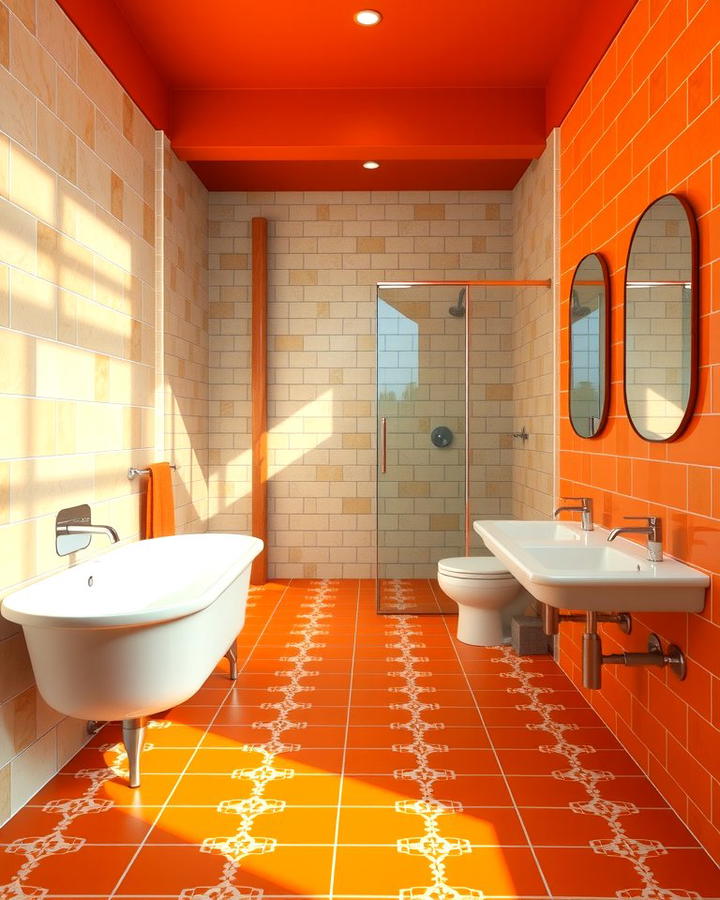 Orange Floor Tiles - 25 Orange Bathroom Ideas