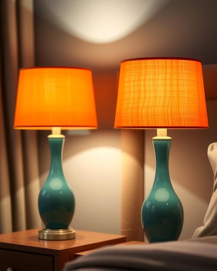 Orange Lampshades with Teal Bases - 25 Teal and Orange Bedroom Ideas