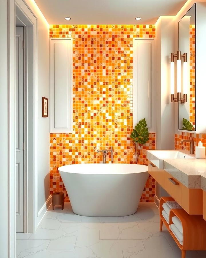 Orange Mosaic Backsplash - 25 Orange Bathroom Ideas