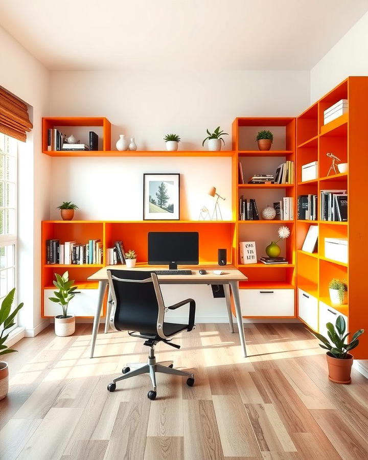Orange Shelving Units - 25 Orange Room Ideas